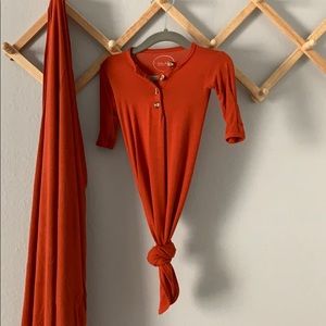 Newborn night gown, swaddle knit blanket